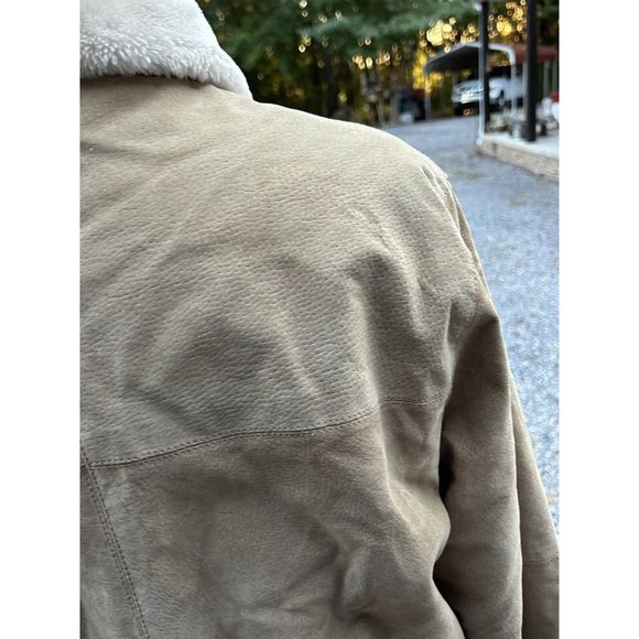 Colebrook Leather Jacket Mens Med Tan Suede Shearling Field Farm Vtg Distressed - Picture 12 of 16